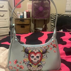 Ed Hardy Light Blue Skull Shoulder Bag